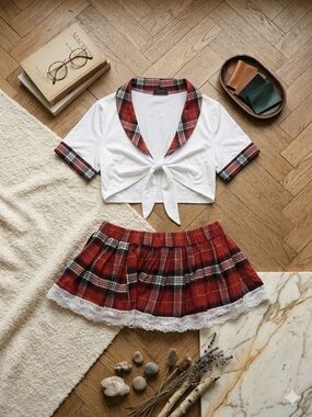 ADORE Red Plaid Two-Piece Skirt Set